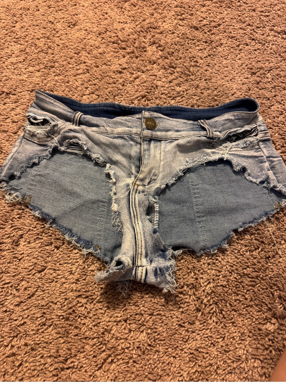 Distressed Light Blue Denim Cutoff Shorts - Women